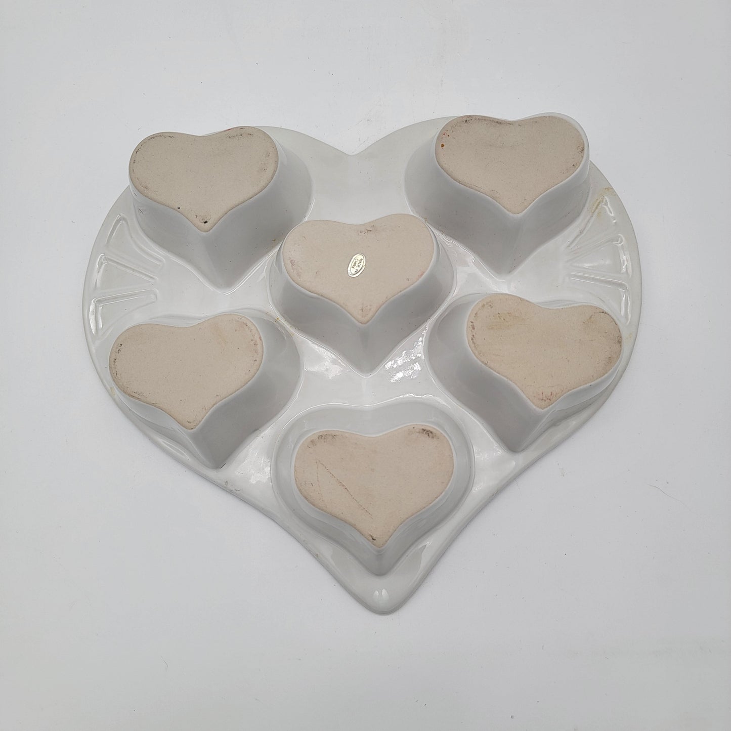 Blue Spongeware Heart Shaped Muffin Dish