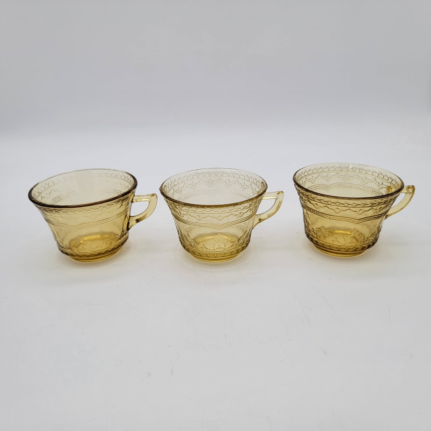 Set of 3 Federal Depressian Glass Patrician Pattern Cups and Saucers