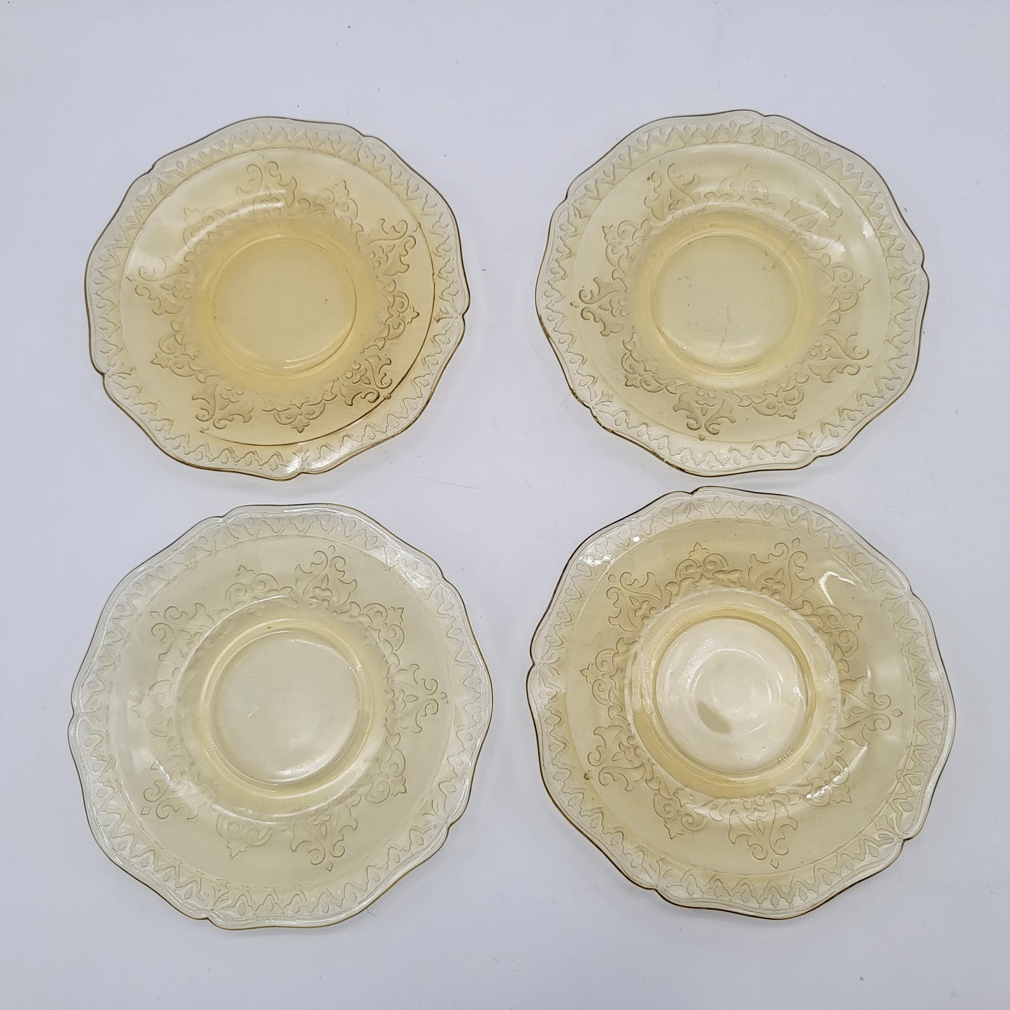 Set of 3 Federal Depressian Glass Patrician Pattern Cups and Saucers