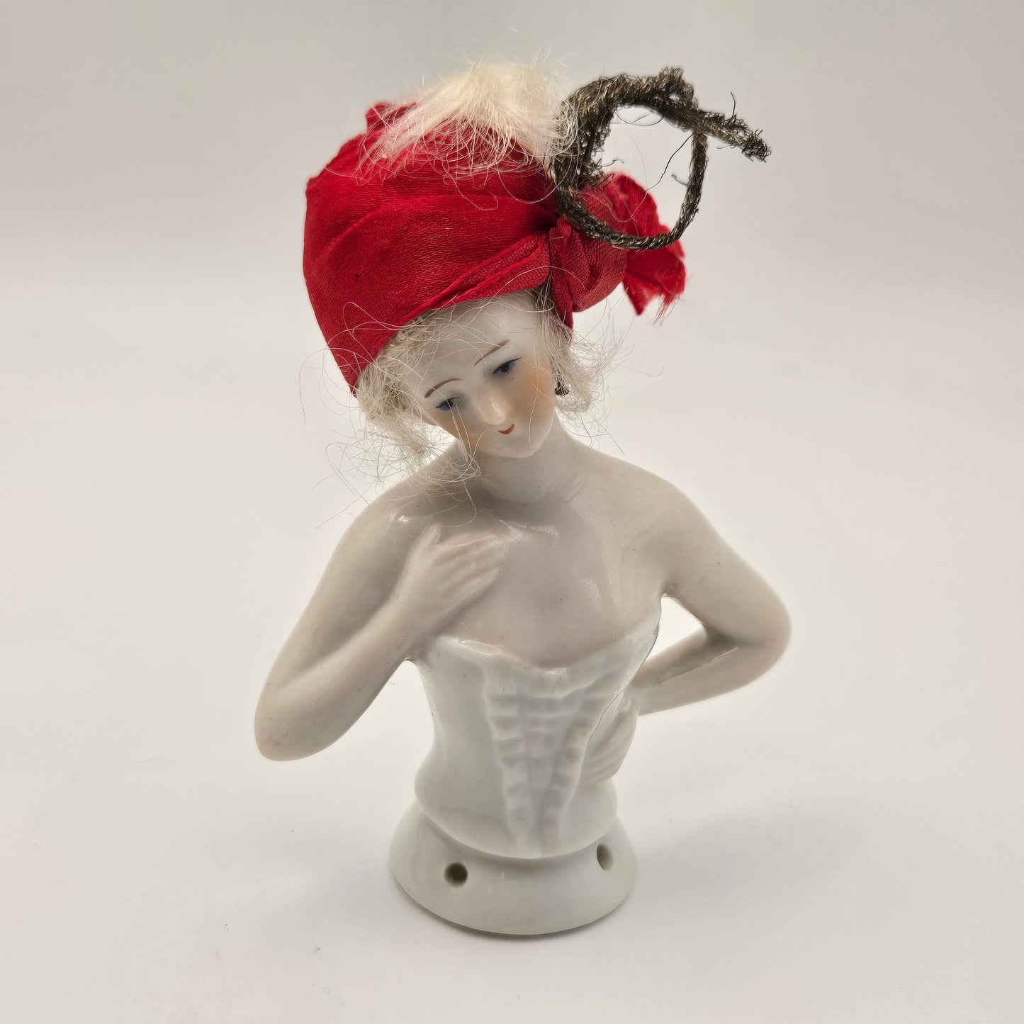 Antique German Porcelain Blonde Mohair Half Doll in Corset