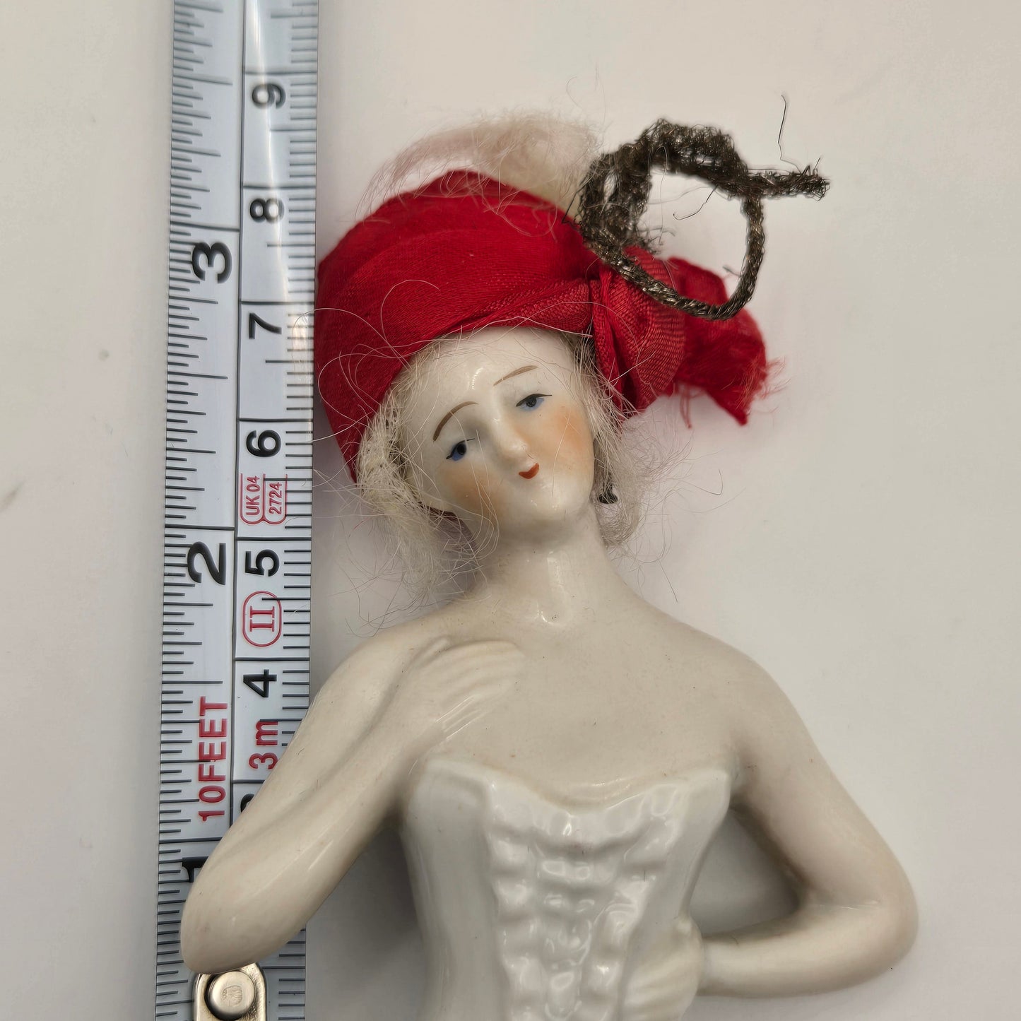 Antique German Porcelain Blonde Mohair Half Doll in Corset