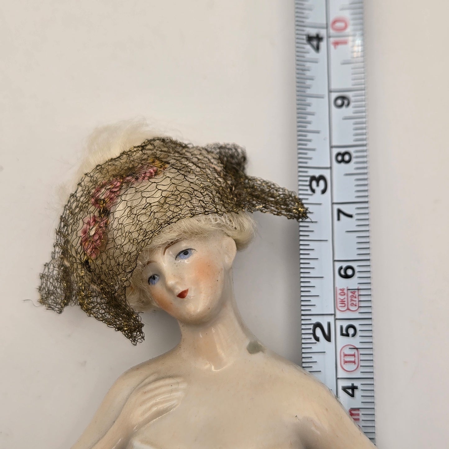 Antique German Porcelain Blonde Mohair Half Doll Hair Net