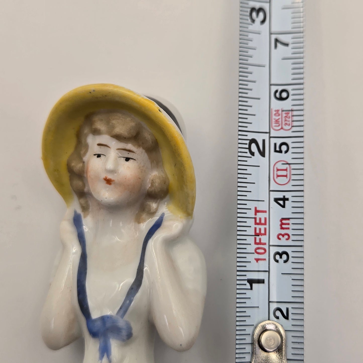 Antique German Porcelain Half Doll with Hat