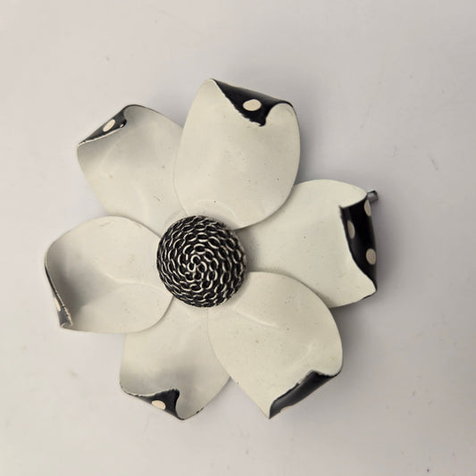 Vintage Black and White Polka Dot Flower Pin