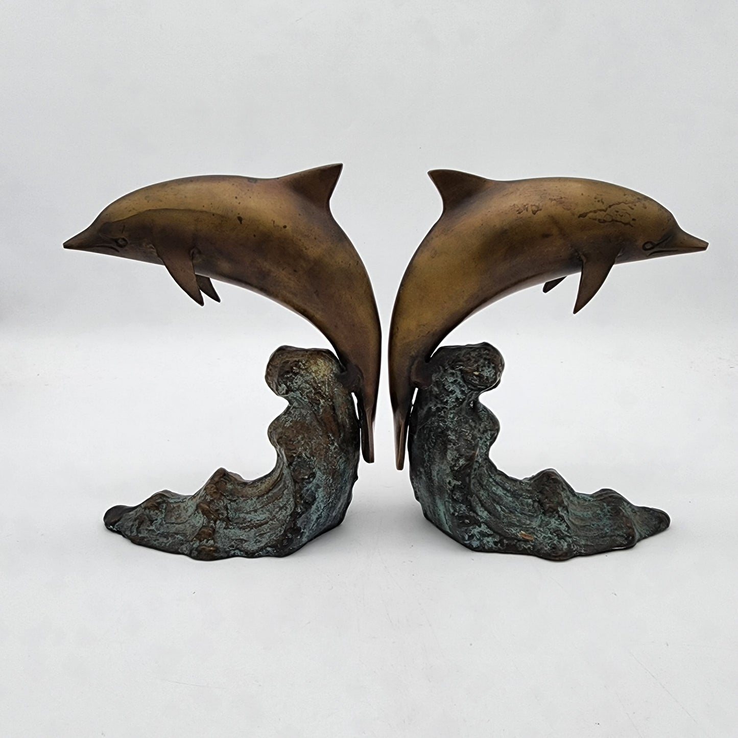 Vintage Pair of Bronze Dolphin Statues Bookends