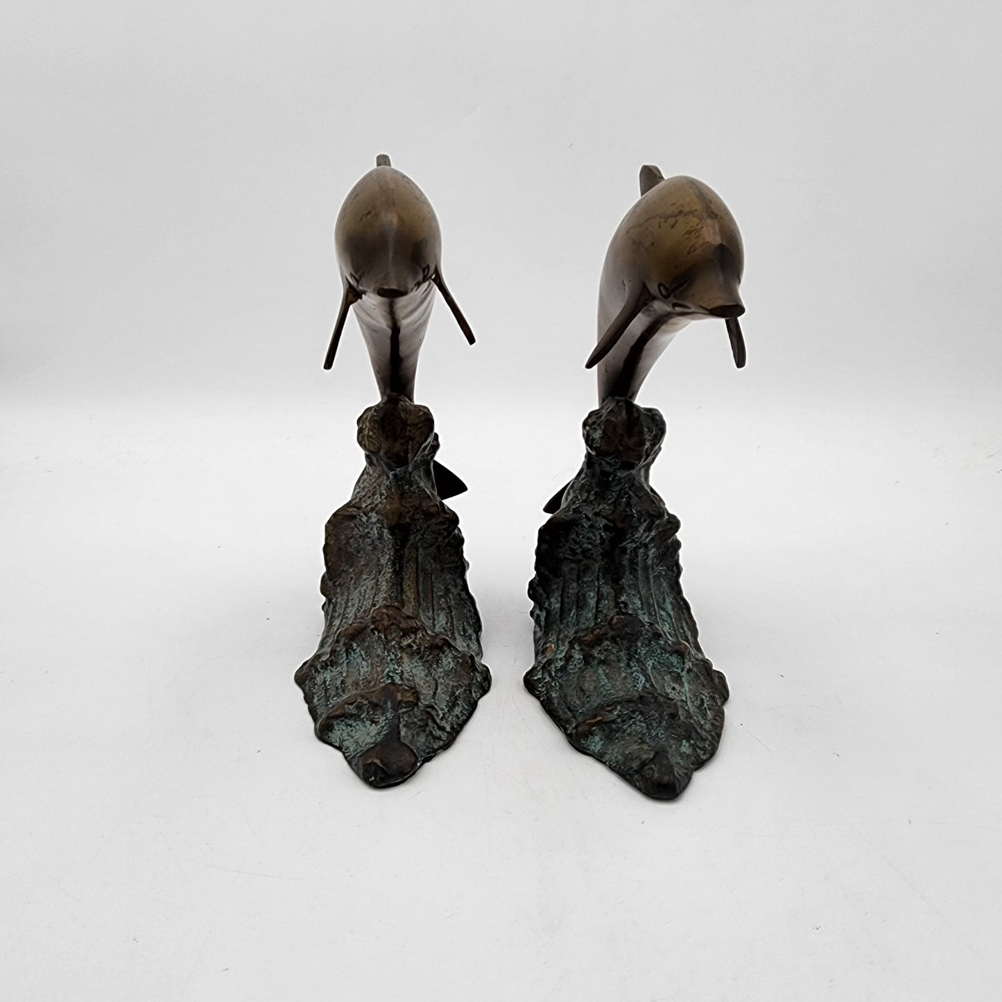 Vintage Pair of Bronze Dolphin Statues Bookends