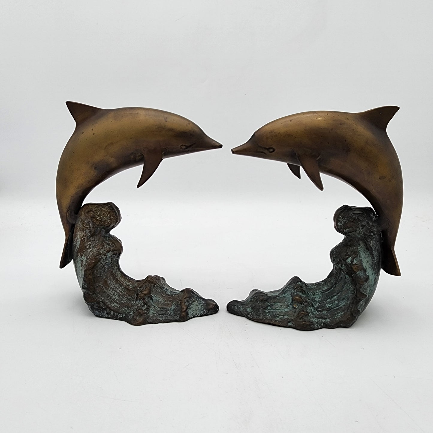 Vintage Pair of Bronze Dolphin Statues Bookends