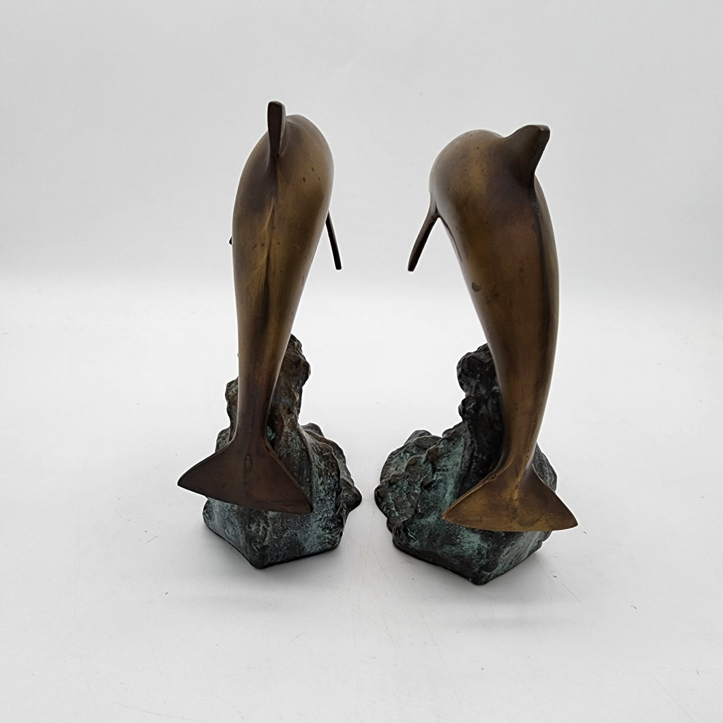 Vintage Pair of Bronze Dolphin Statues Bookends