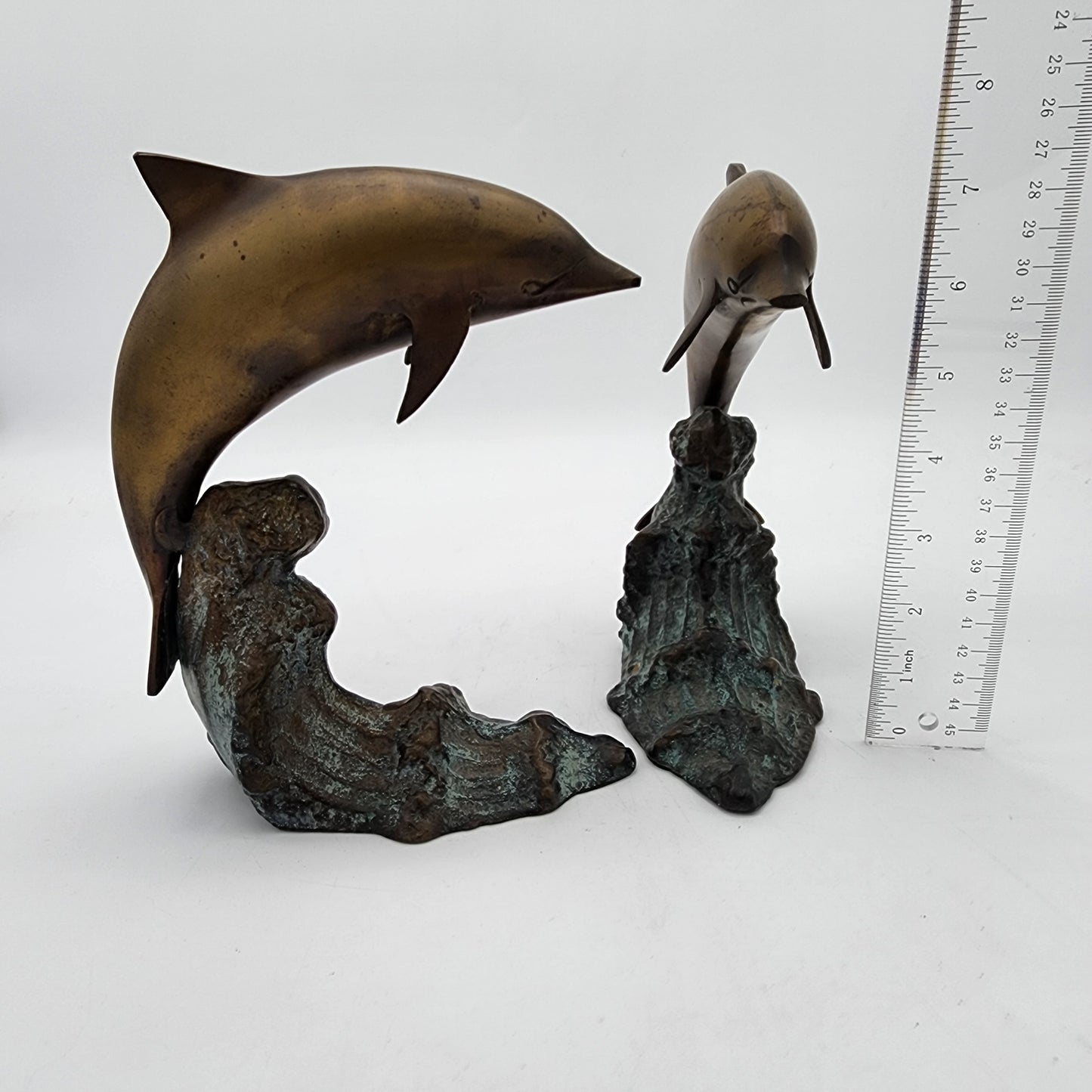 Vintage Pair of Bronze Dolphin Statues Bookends