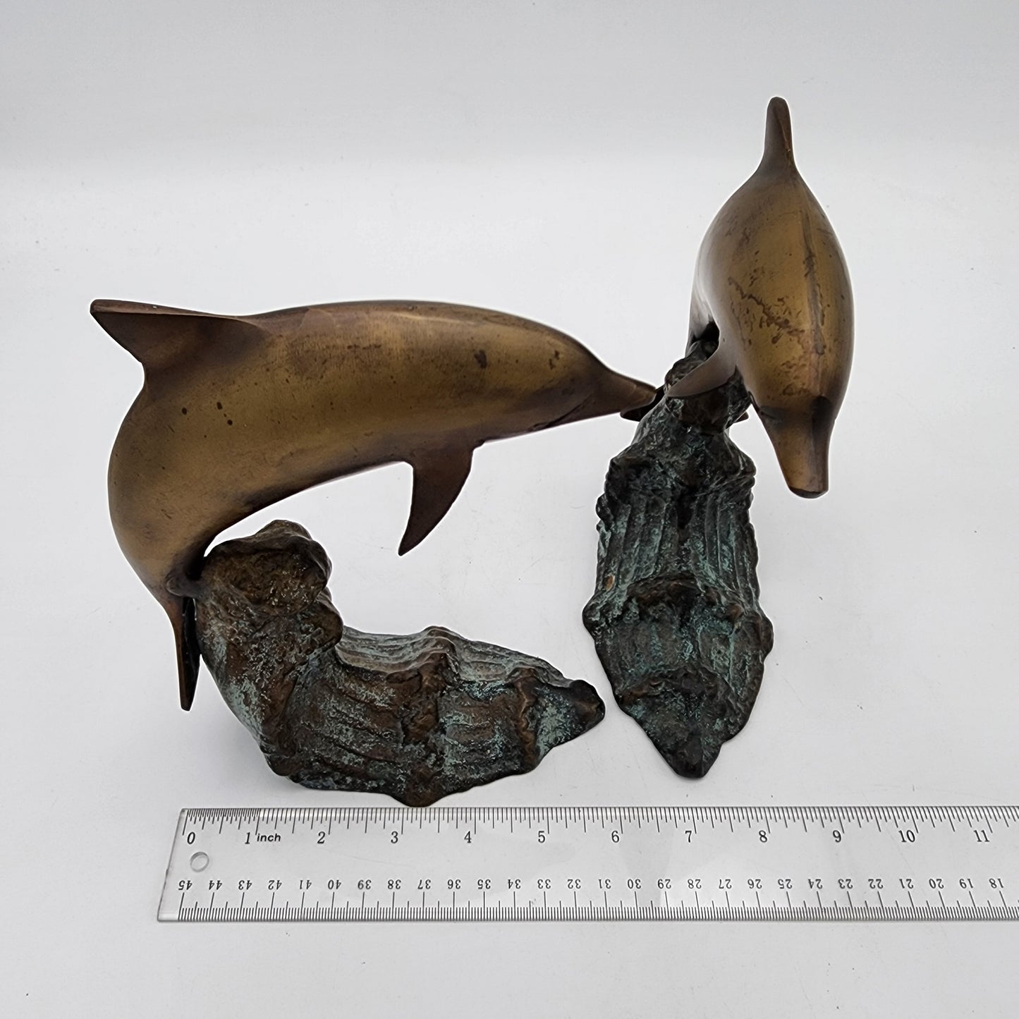 Vintage Pair of Bronze Dolphin Statues Bookends