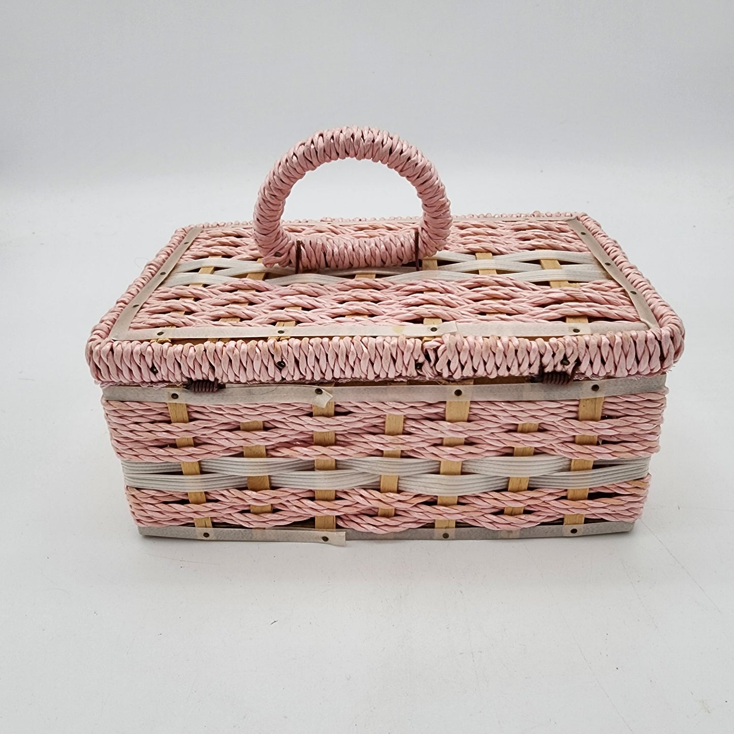 Vintage Pink Wicker Sewing Basket