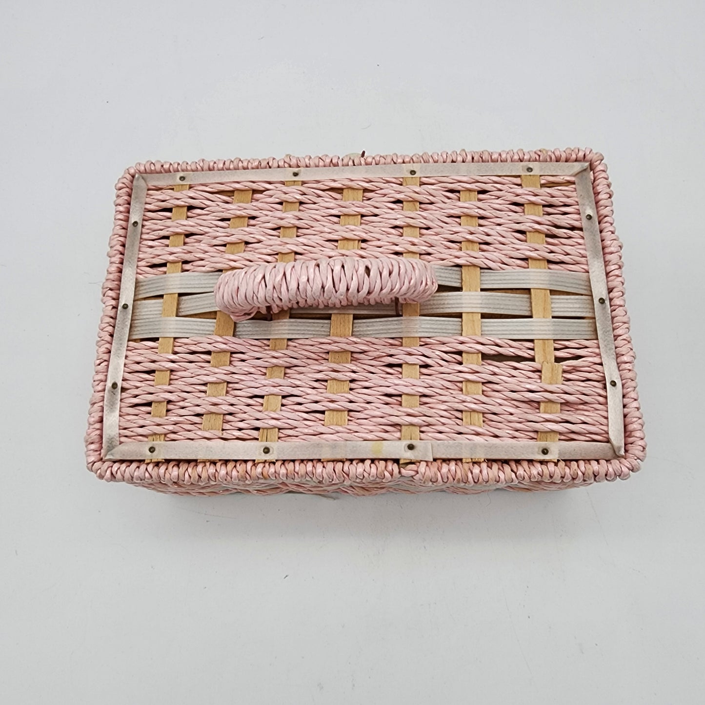 Vintage Pink Wicker Sewing Basket