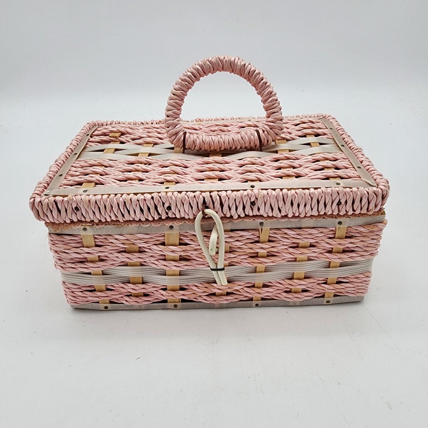 Vintage Pink Wicker Sewing Basket