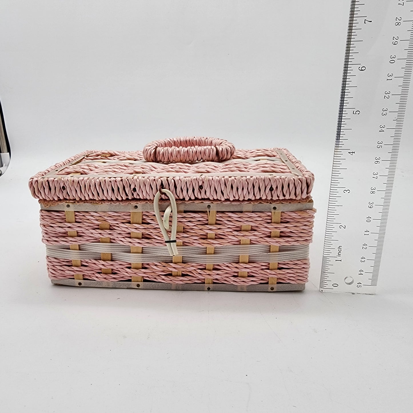 Vintage Pink Wicker Sewing Basket