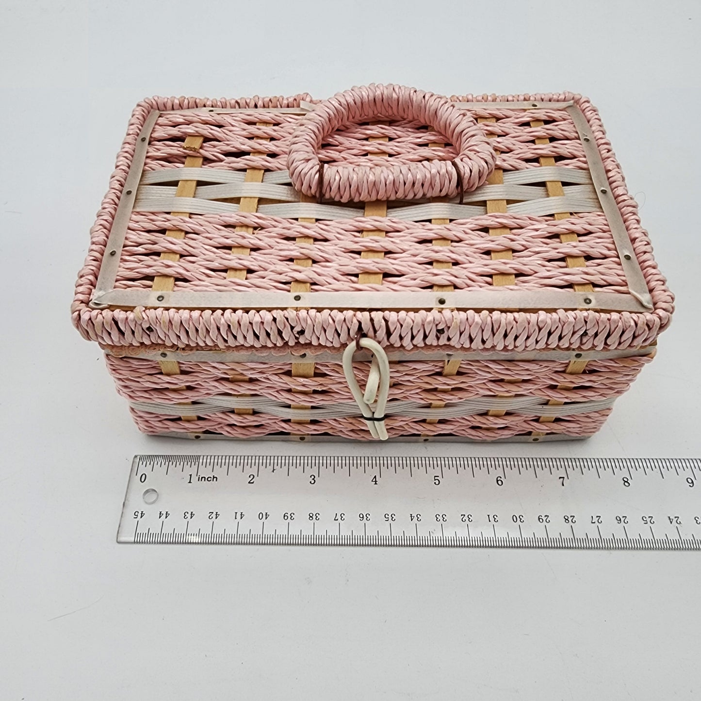 Vintage Pink Wicker Sewing Basket