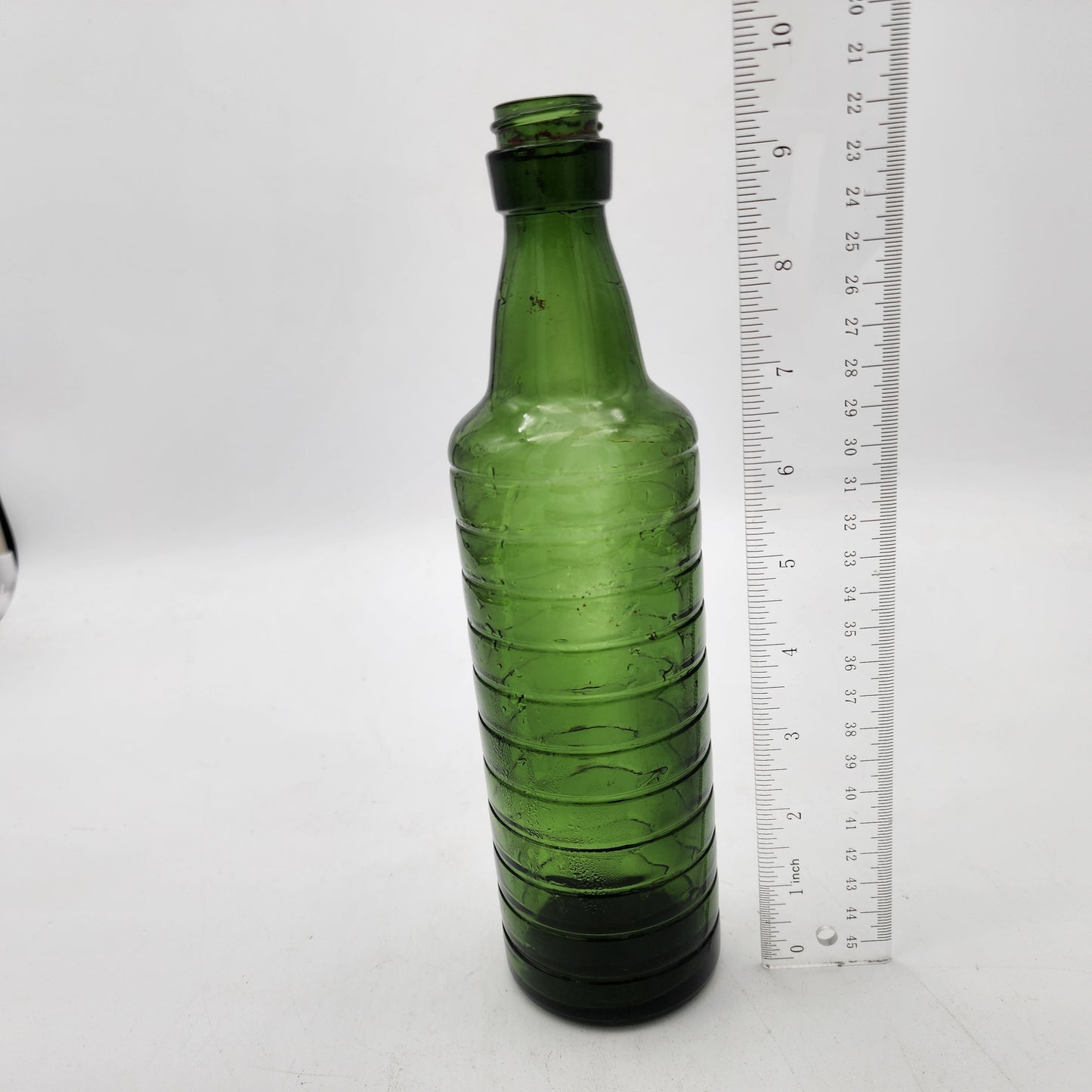 Vintage Green Ribbed Glass Bottle