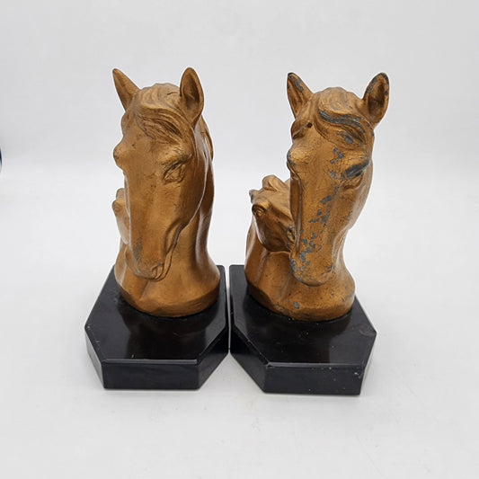 Antique JB Hirsch Horse Head Bookends - as found