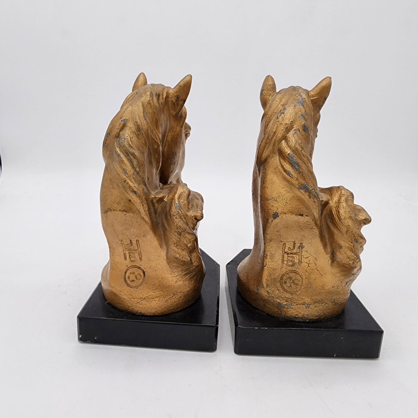 Antique JB Hirsch Horse Head Bookends - as found