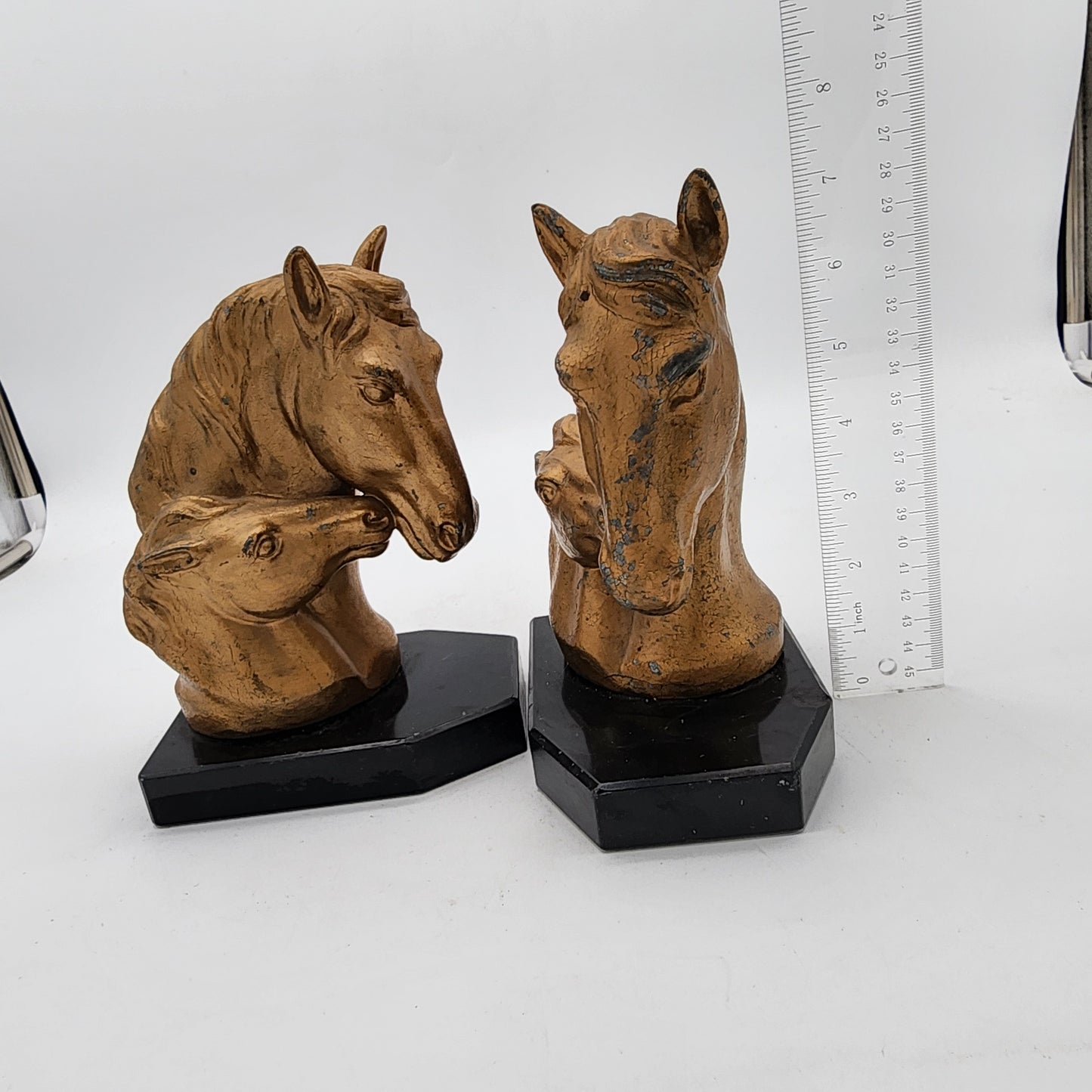 Antique JB Hirsch Horse Head Bookends - as found