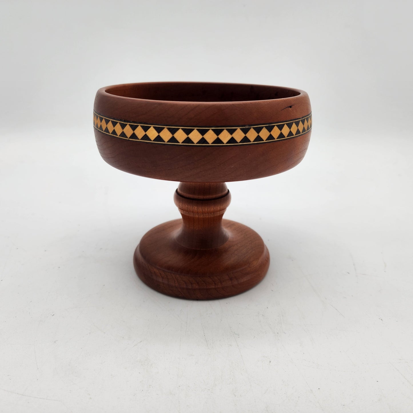 Vintage Inlaid Wood Pedestal Bowl