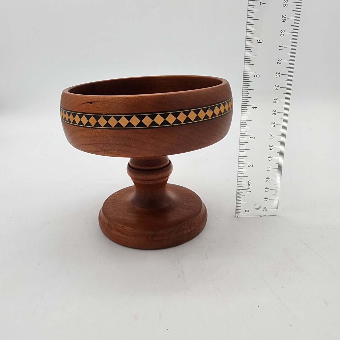 Vintage Inlaid Wood Pedestal Bowl