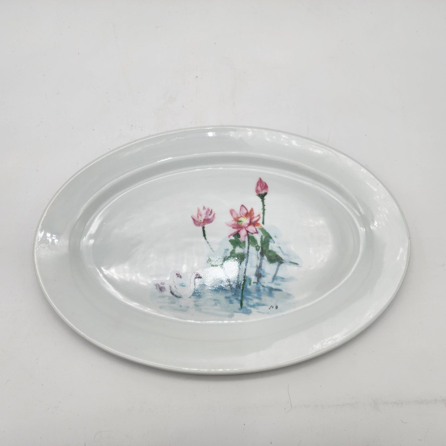 Beautiful Hand Painted Water Lilly Swans Platter