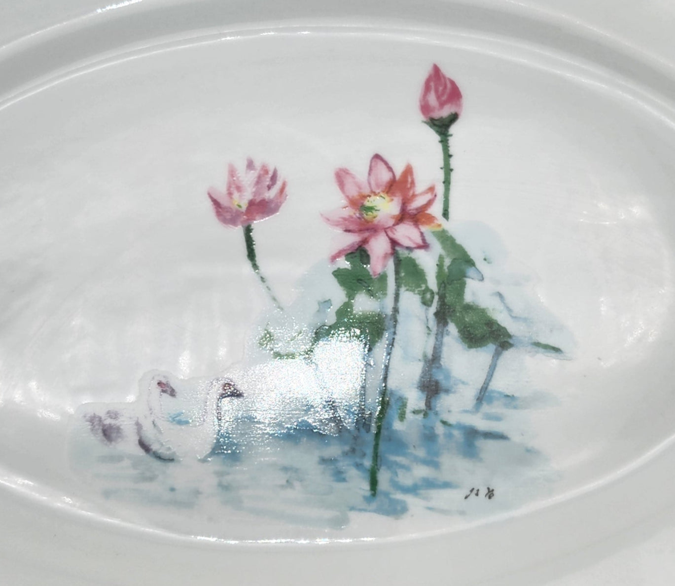 Beautiful Hand Painted Water Lilly Swans Platter