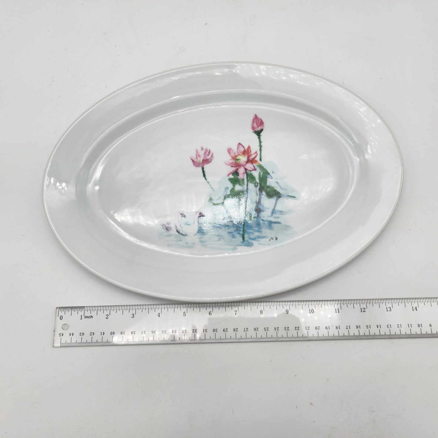 Beautiful Hand Painted Water Lilly Swans Platter