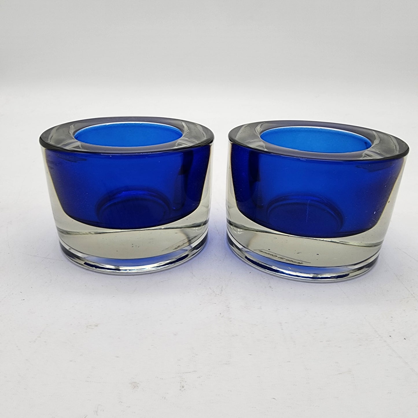 Pair of Cased Blue Glass Candle Holders