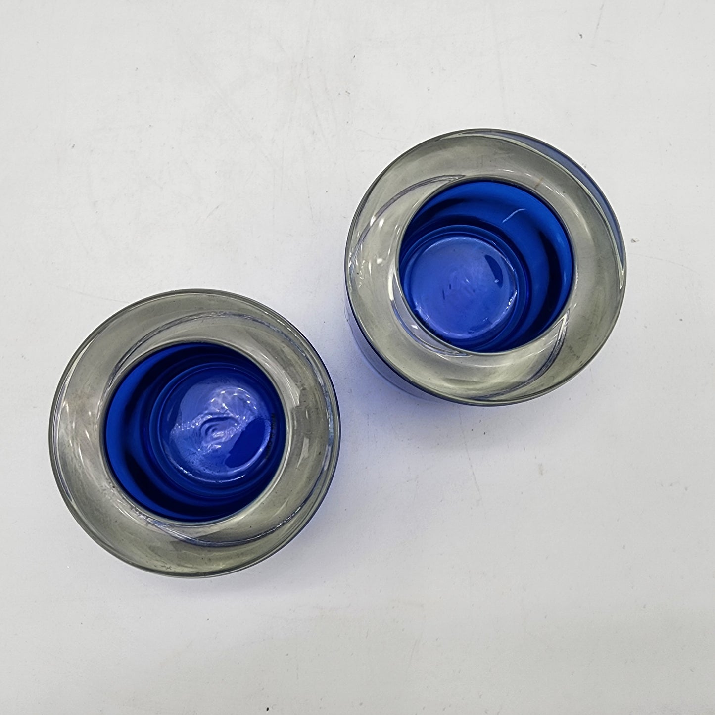 Pair of Cased Blue Glass Candle Holders