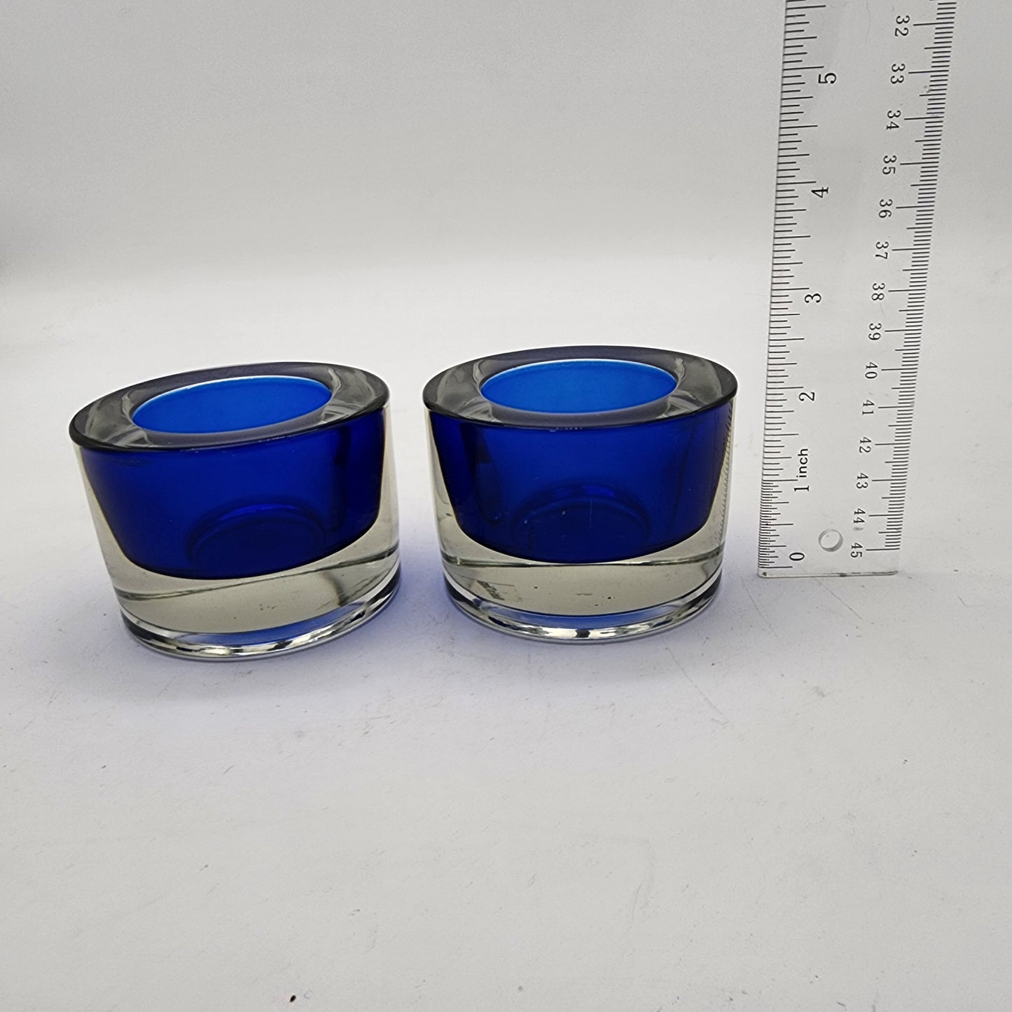 Pair of Cased Blue Glass Candle Holders