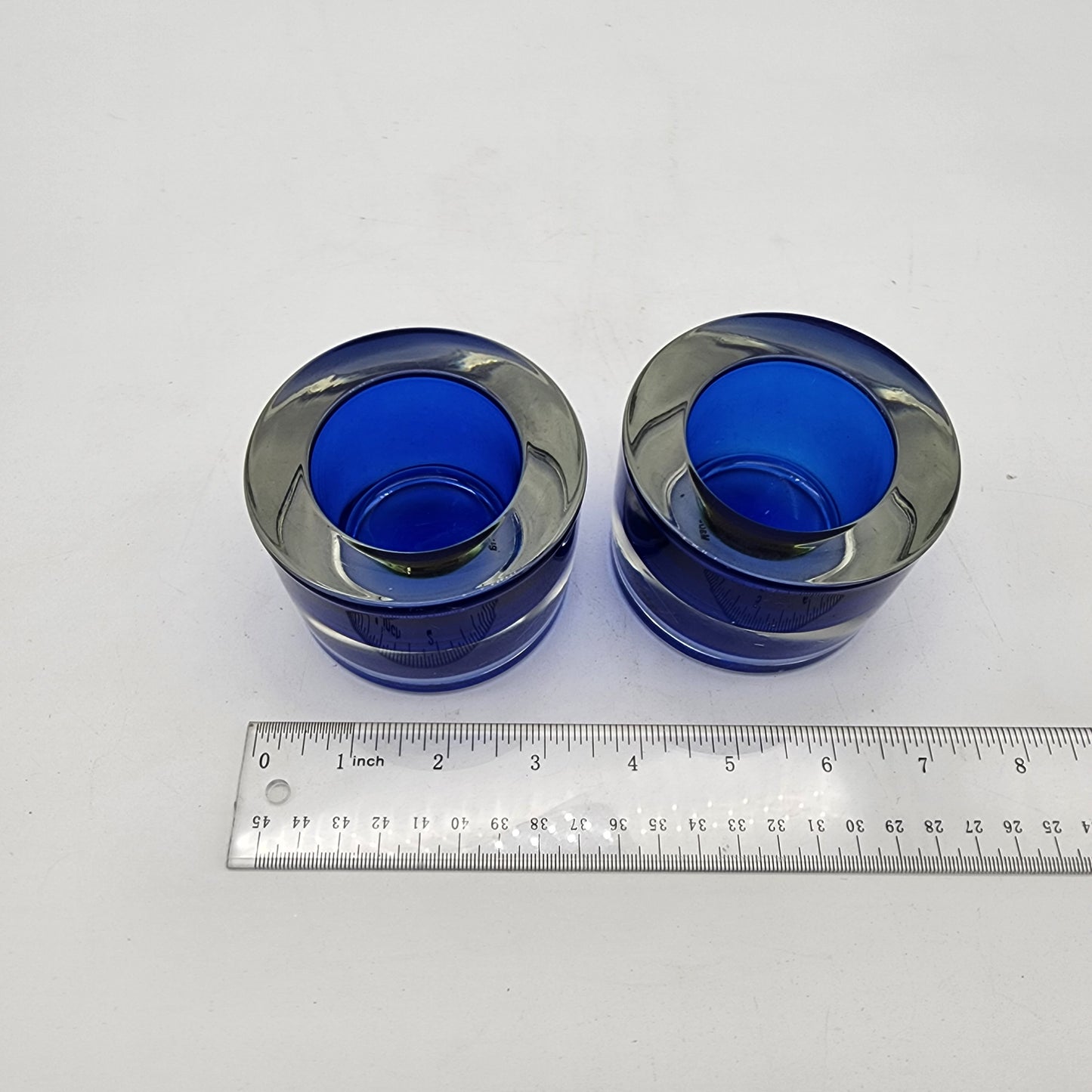 Pair of Cased Blue Glass Candle Holders