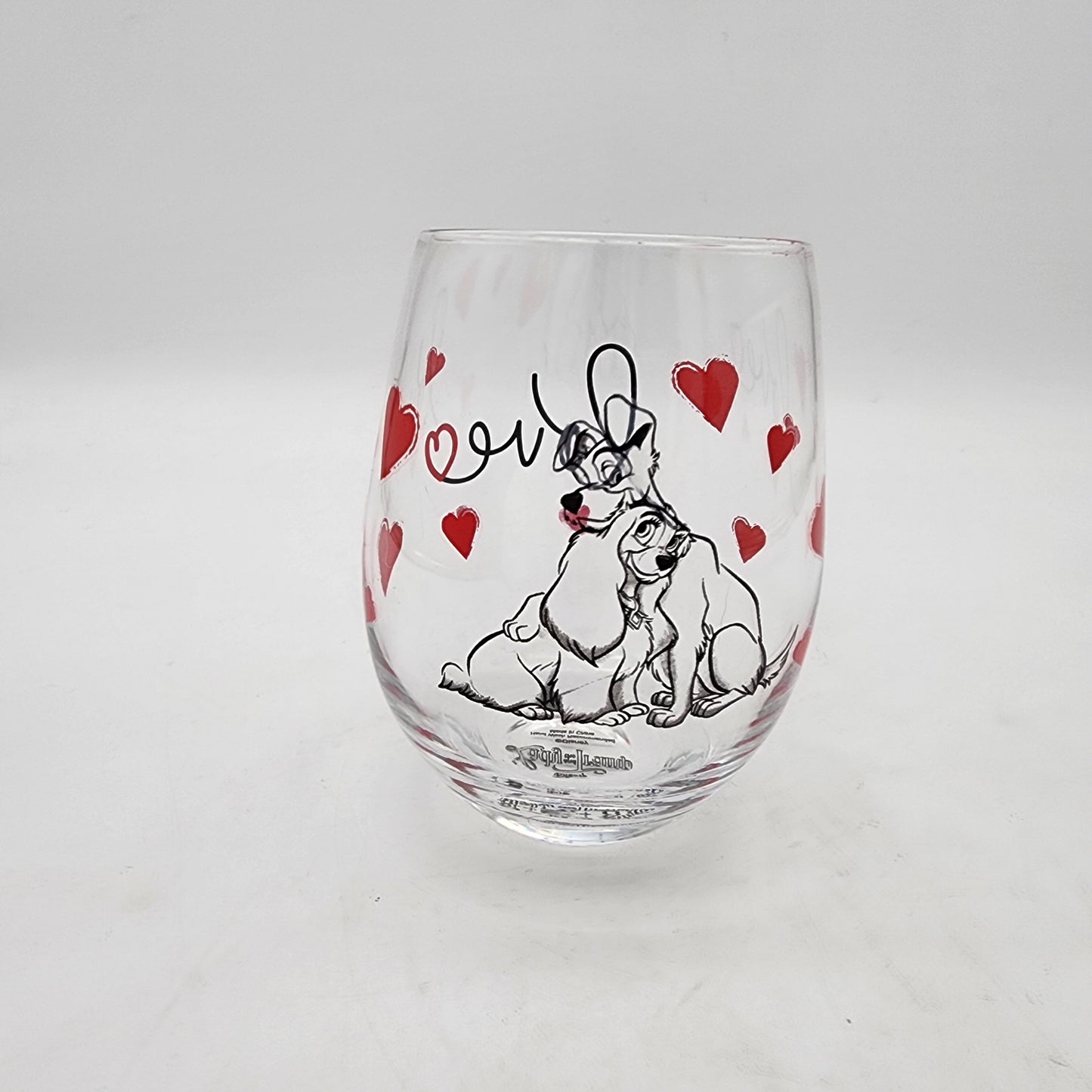 Pair of Lady and the Tramp Stemless Wine Glasses