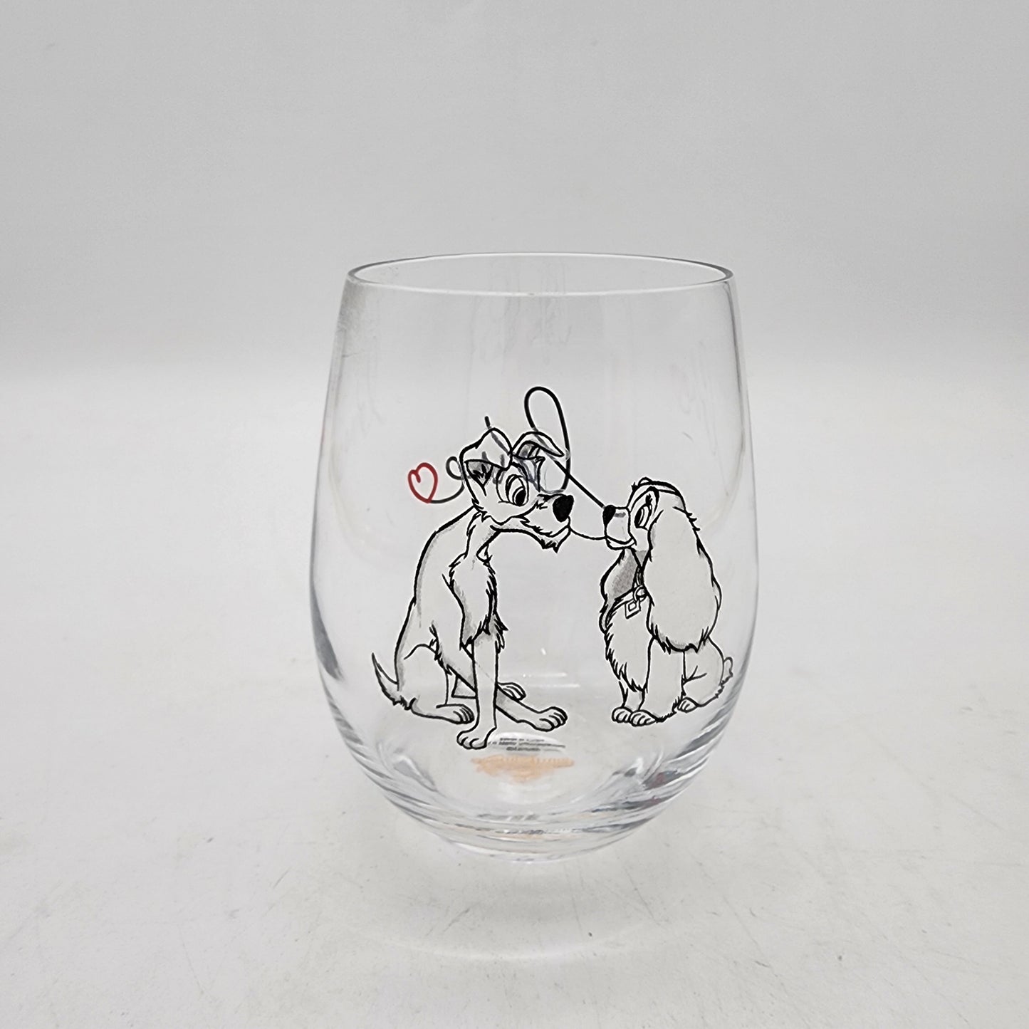 Pair of Lady and the Tramp Stemless Wine Glasses