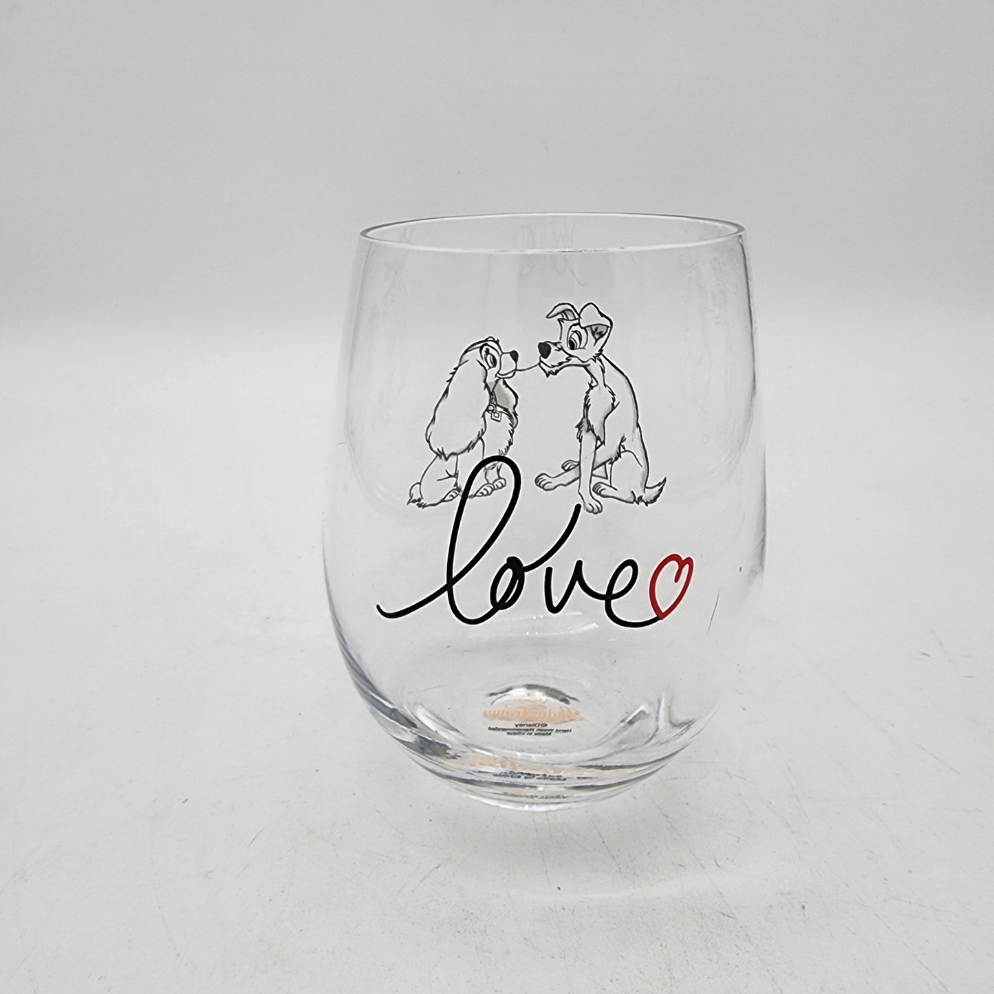 Pair of Lady and the Tramp Stemless Wine Glasses