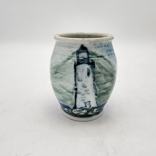 Signed Art Pottery Lighthouse Painting Vase