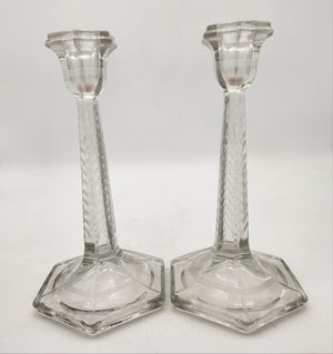 Early 1900's Antique Fostoria Etched Glass Candlesticks
