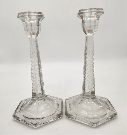 Early 1900's Antique Fostoria Etched Glass Candlesticks