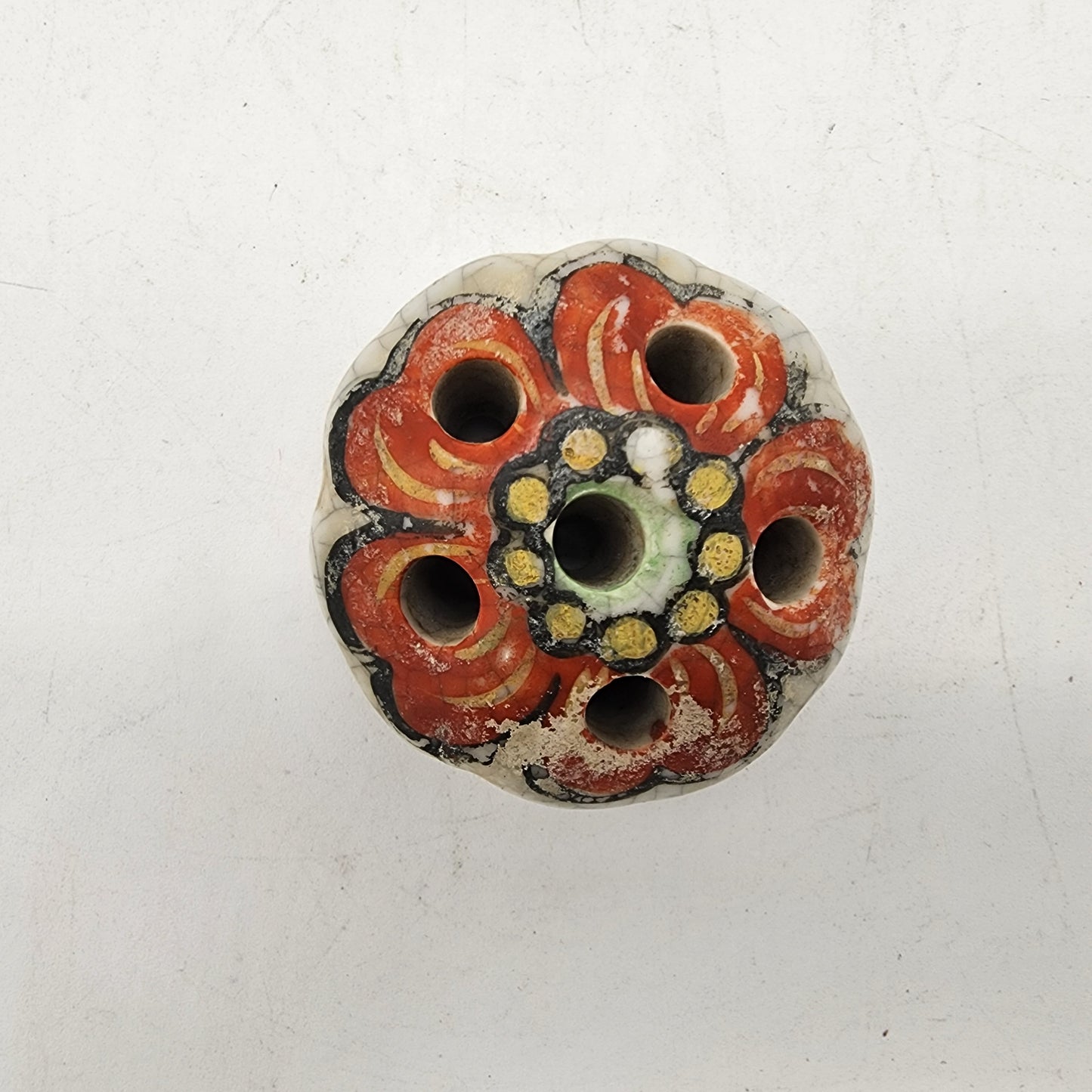 Art Pottery Flower Frog with Flower Design