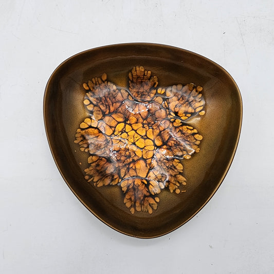 Mid Century Kareka Enamel on Copper Triangular Dish