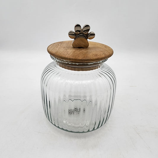 Dog Treat Jar with Paw on Wood Lid