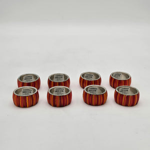 Crate N Barrel Hot Hues Red Orange Striped Napkin Rings Set of 8