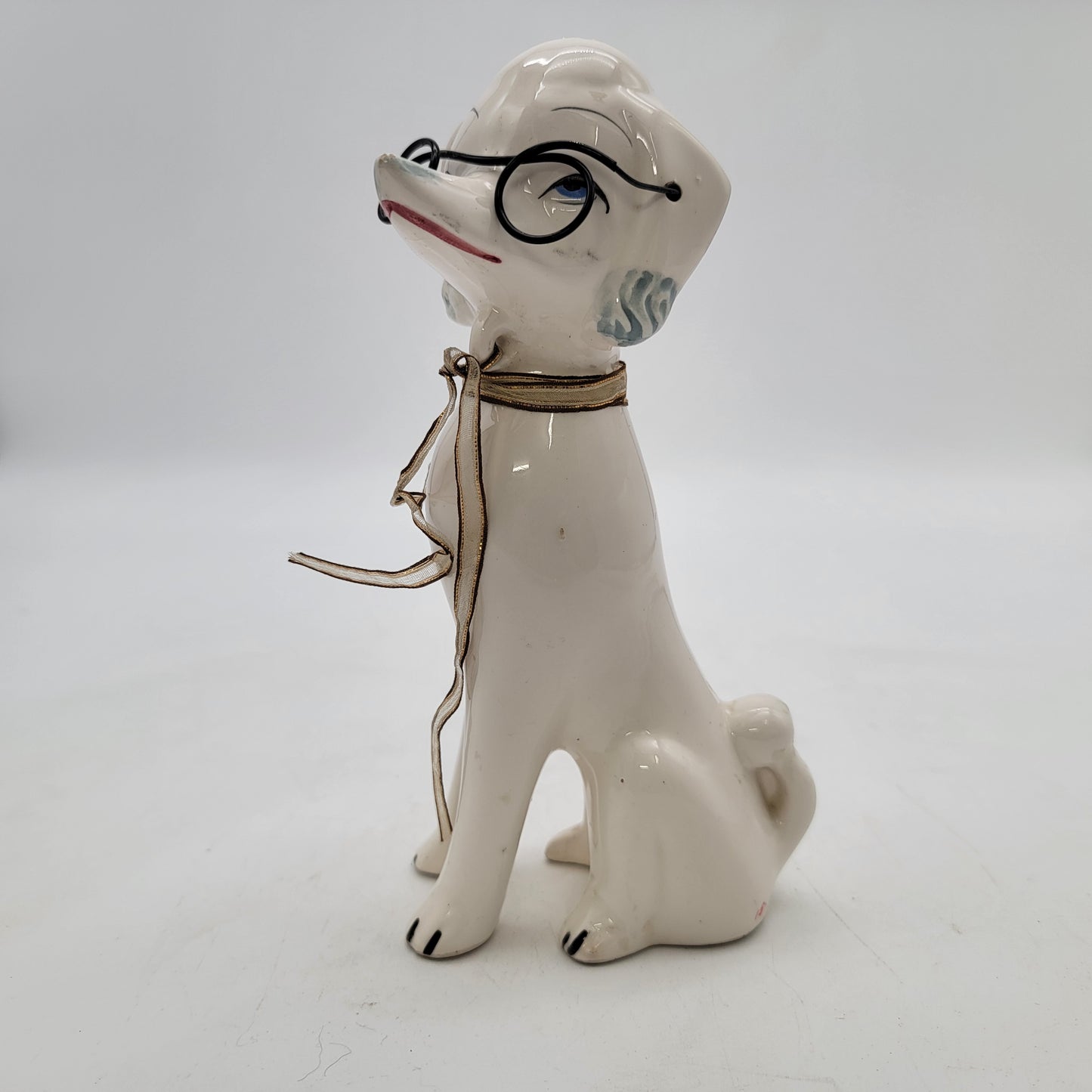 Vintage White Poodle with Glasses Figurine