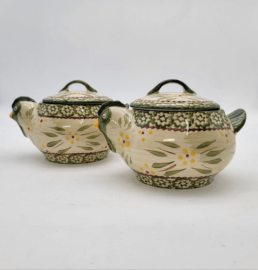 Pair of Temptations Old World Green Chicken Ramikens