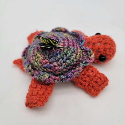 Hand Crocheted Turtle Orange with Butterfly