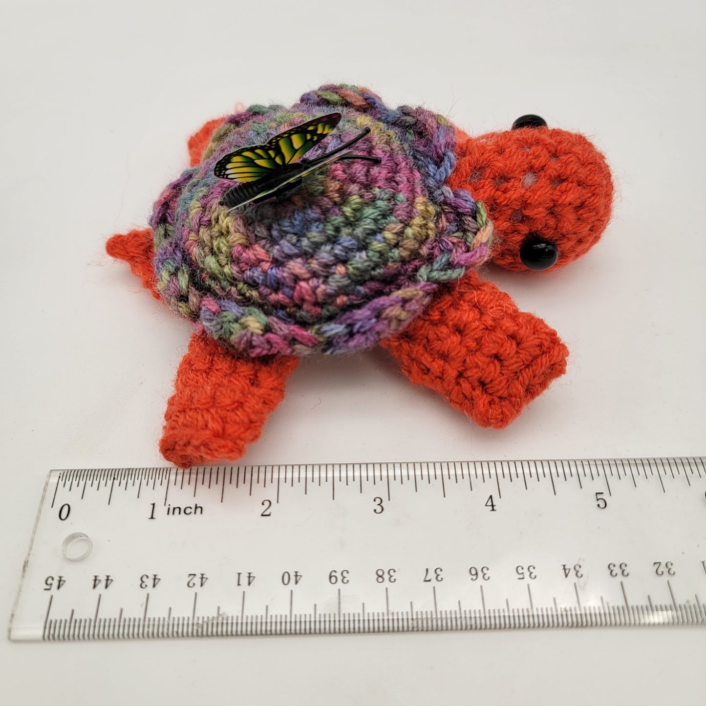Hand Crocheted Turtle Orange with Butterfly