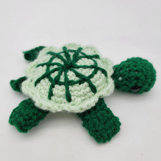 Hand Crocheted  3 Legged Turtle Green on Green