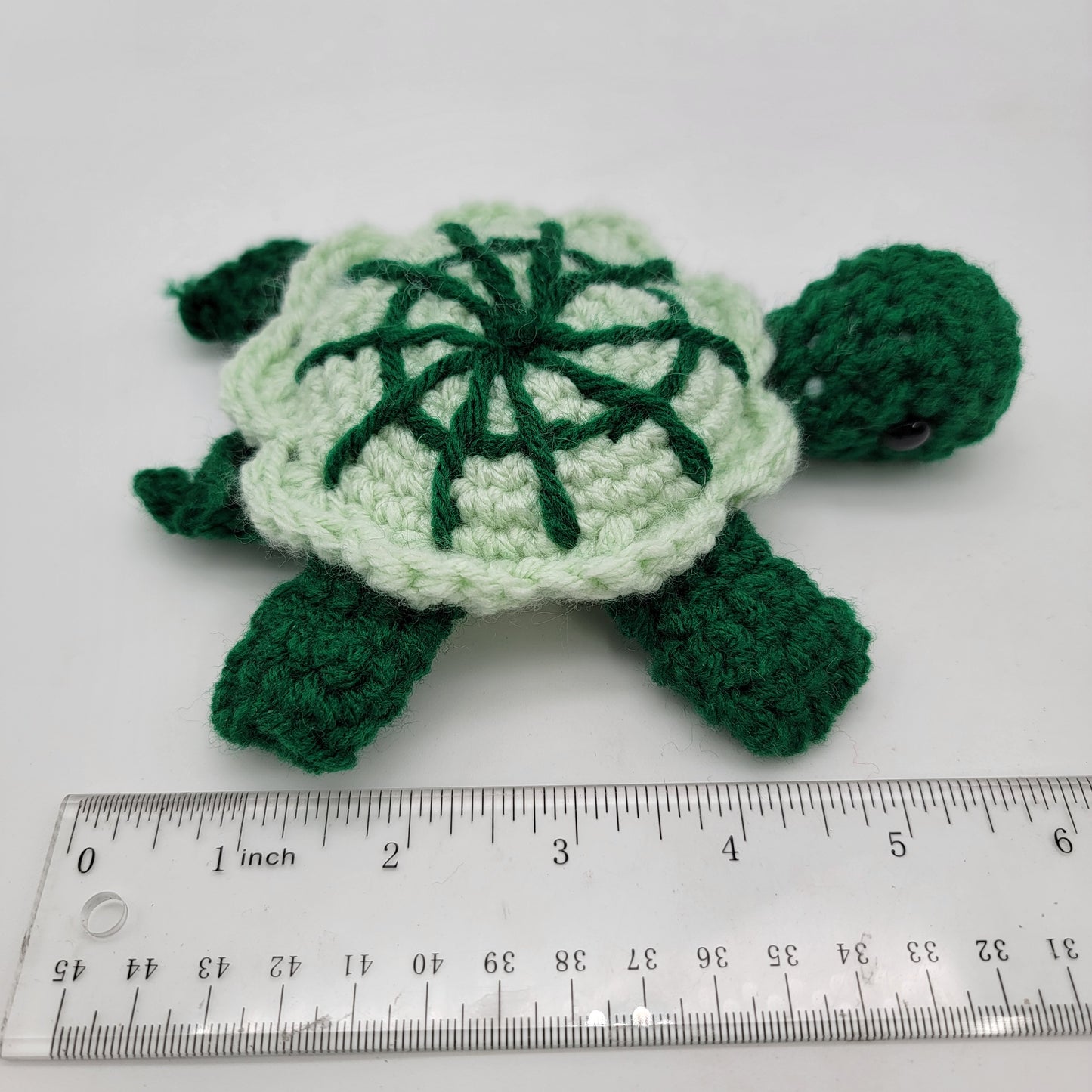 Hand Crocheted  3 Legged Turtle Green on Green