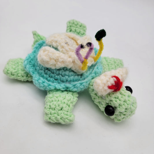 Hand Crocheted Nurse Turtle Green and Baby Blue