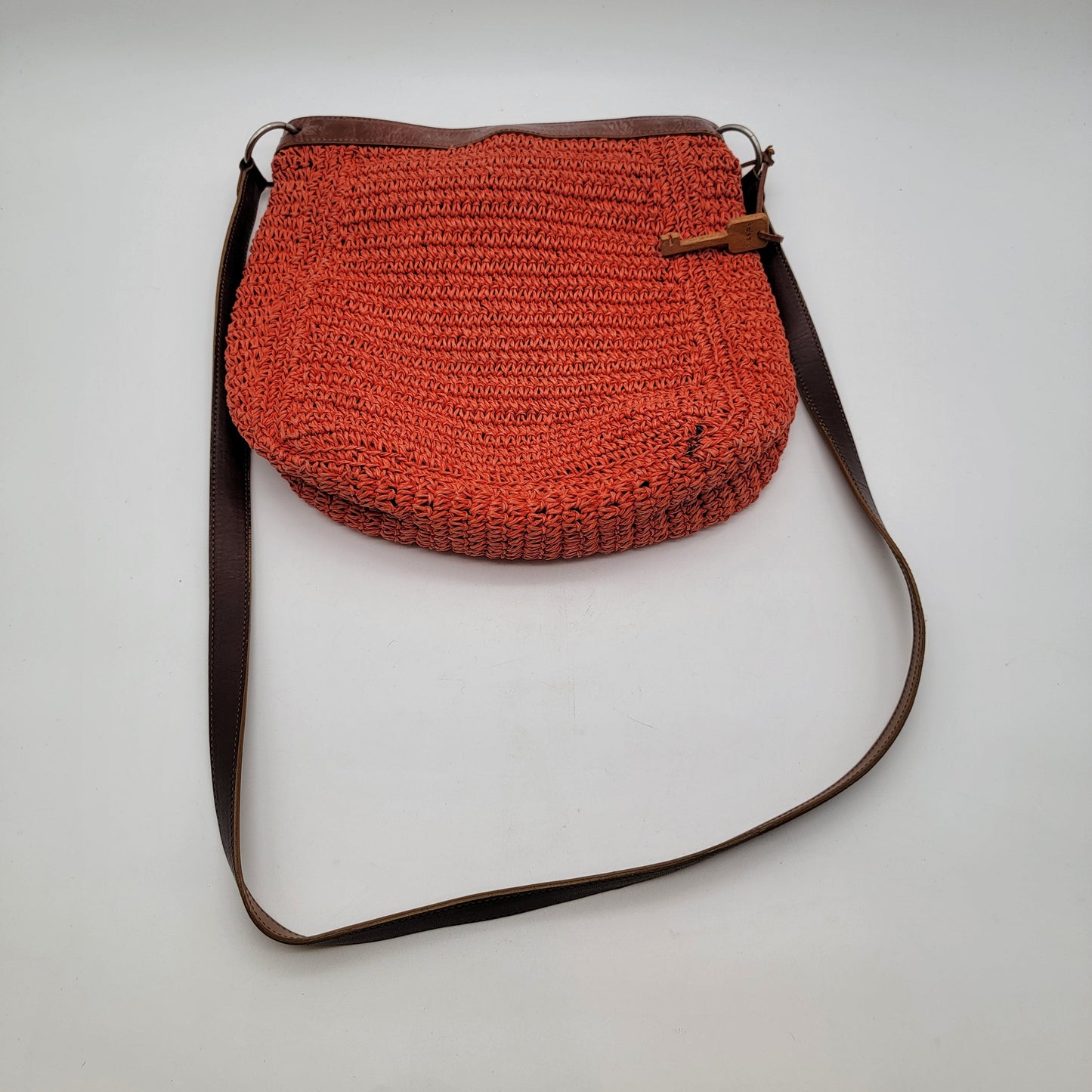 Vintage Fossil Woven Straw & Leather Crossbody Bag